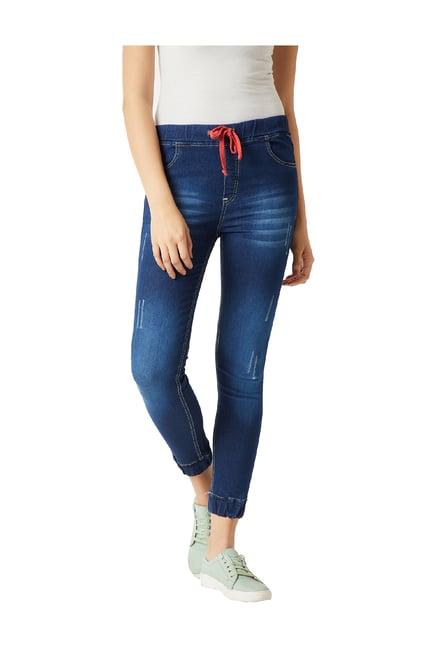 miss chase navy relaxed fit tattered jogger jeans