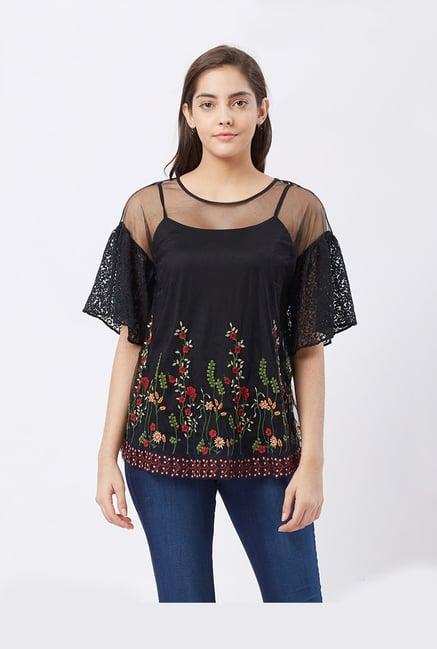 fusion beats black embroidered top