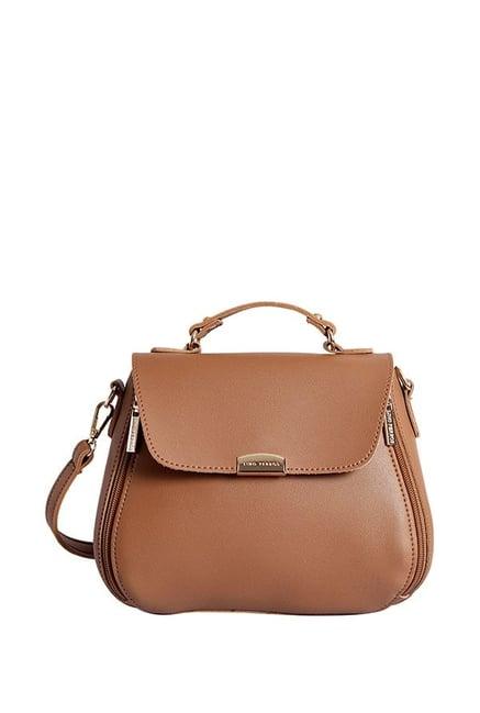 lino perros brown solid satchel handbag