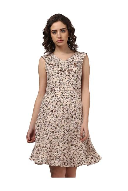 harpa beige floral print above knee dress