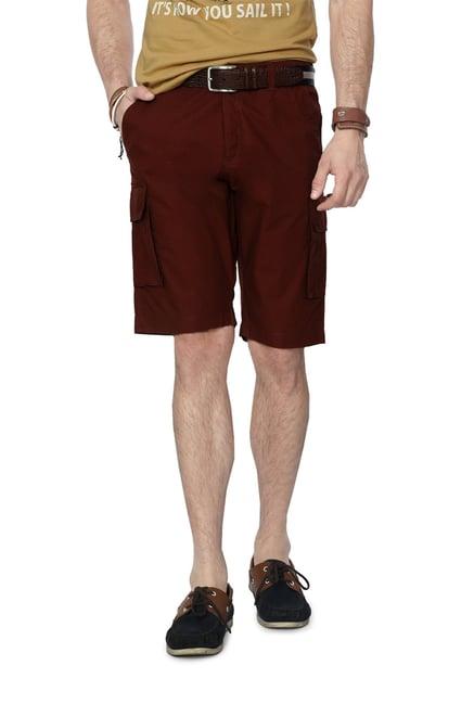 people maroon cotton cargo shorts