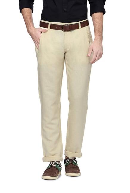 people beige regular fit trousers