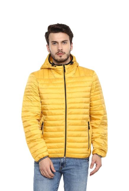 celio* gold full sleeves hooded jacket