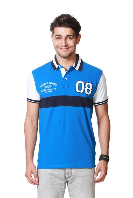 people blue & white cotton polo t-shirt