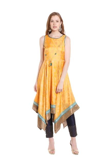 fusion beats mustard printed below knee dress