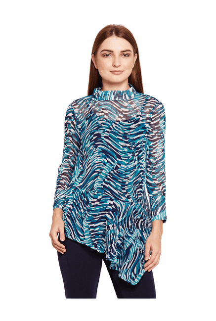 oxolloxo blue printed asymmetric top