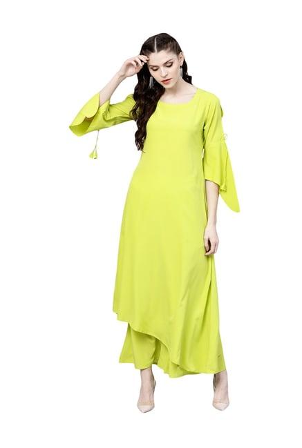 gerua lime green regular fit kurti palazzo set