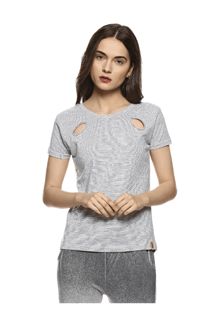 campus sutra grey striped top