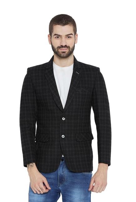 duke black full sleeves checks coat