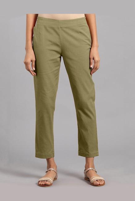 w olive regular fit straight pants