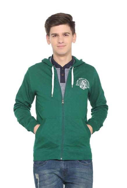 people green printed hooded sweatshirt