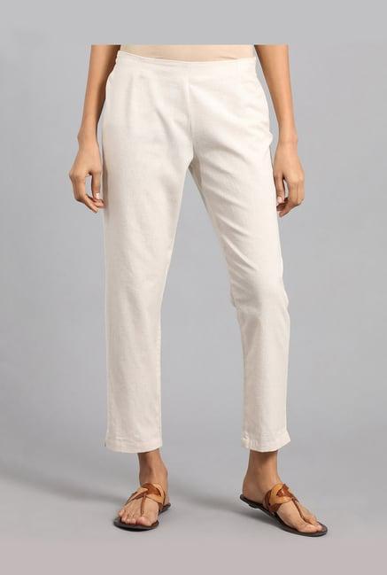 w white regular fit straight flat front trousers