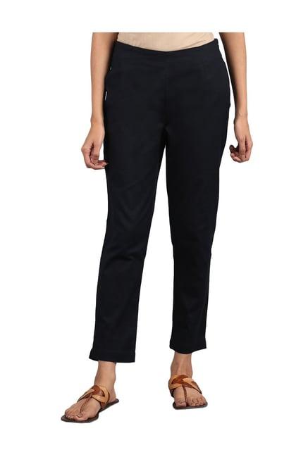 w black cotton mid rise trousers