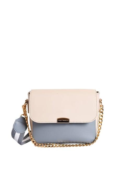 lino perros blue & white color block flap sling bag