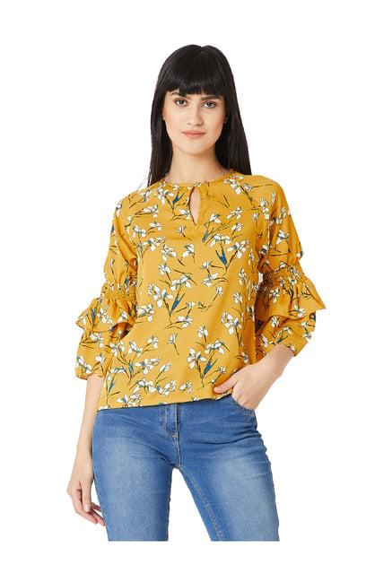 miss chase mustard floral print top