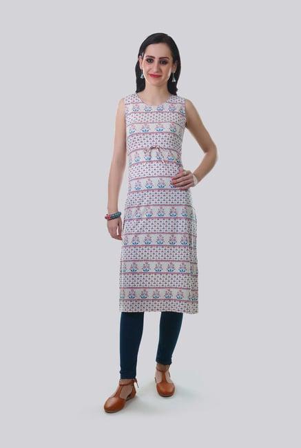 aurelia off-white cotton floral print straight kurta