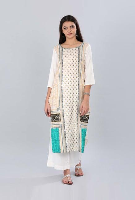 aurelia off-white floral print straight kurta