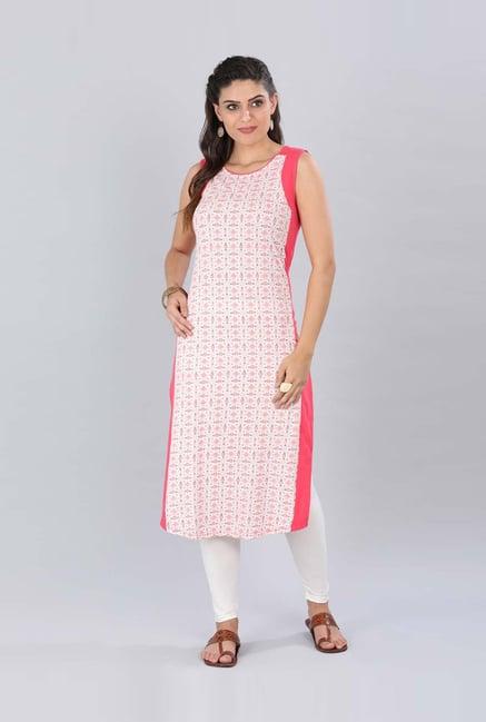 aurelia pink cotton printed straight kurta