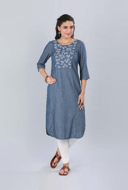 aurelia blue printed straight kurta