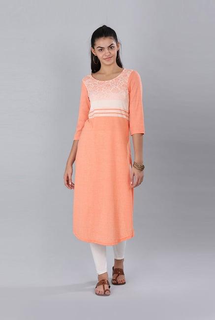 aurelia peach printed straight kurta