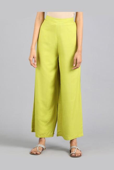 w lime green regular fit palazzos