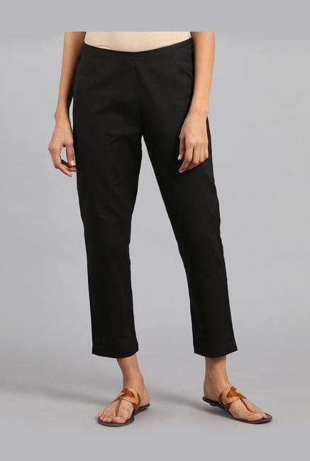 w black cotton elasticated trousers