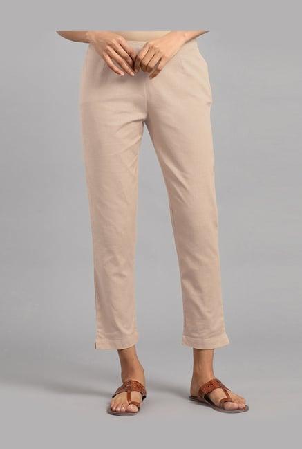 w beige cotton elasticated trousers