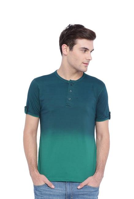 campus sutra bottal green & green henley t-shirt