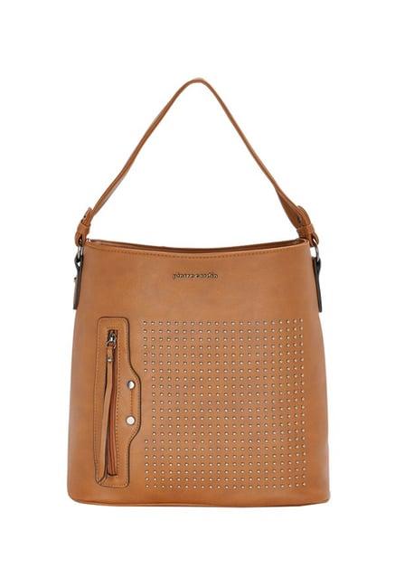 pierre cardin tan embellished hobo handbag