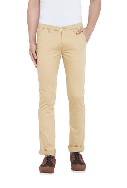 duke beige regular fit cotton trousers