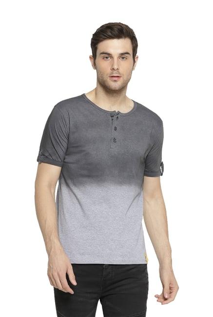 campus sutra grey cotton henley t-shirt