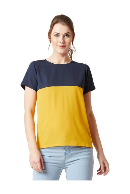 miss chase yellow & navy round neck top