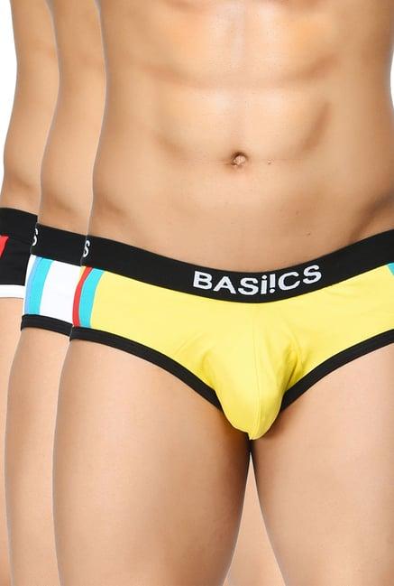 basiics by la intimo yellow, white & black striped briefs (pack of 3)