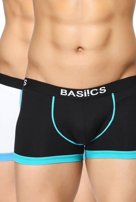 basiics by la intimo black & white comfort fit trunks (pack of 2)