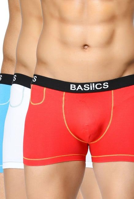 basiics by la intimo red mid rise solid trunks (pack of 3)