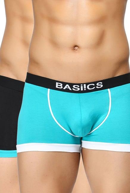 basiics by la intimo black & blue comfort fit trunks (pack of 2)