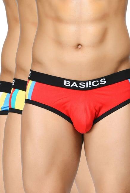 basiics by la intimo red, yellow & blue striped briefs (pack of 3)