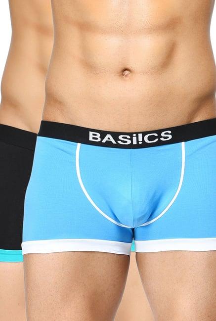 basiics by la intimo blue & black mid rise trunks (pack of 2)