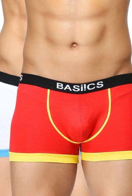 basiics by la intimo red & white solid trunks (pack of 2)