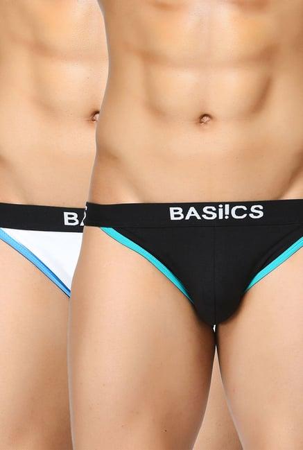 basiics by la intimo white & black printed briefs (pack of 2)