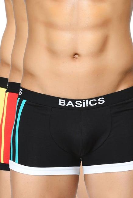 basiics by la intimo black, red & yellow striped trunks (pack of 3)