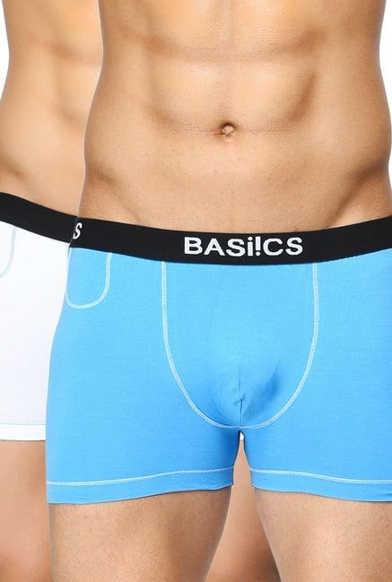 basiics by la intimo blue & white solid trunks (pack of 2)