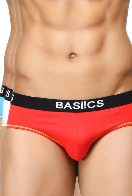 basiics by la intimo sky blue, white & red briefs (pack of 3)