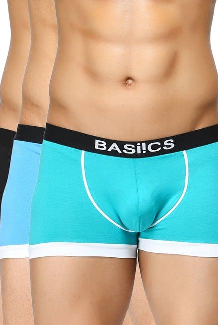 basiics by la intimo blue mid rise solid trunks (pack of 3)