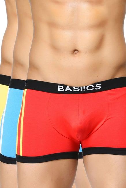 basiics by la intimo red, blue & yellow striped trunks (pack of 3)