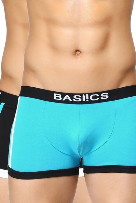 basiics by la intimo sky blue & black striped trunks (pack of 2)