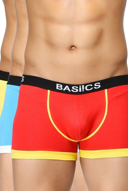 basiics by la intimo red & blue mid rise trunks (pack of 3)