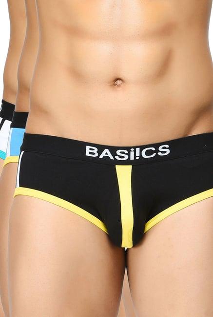 basiics by la intimo black & blue printed briefs (pack of 3)