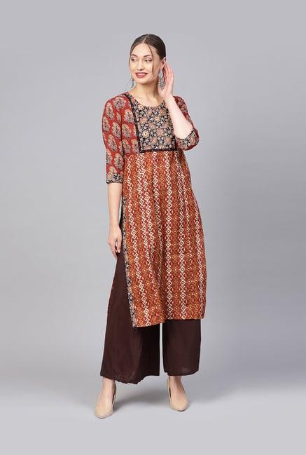 jaipur kurti maroon cotton printed straight kurti