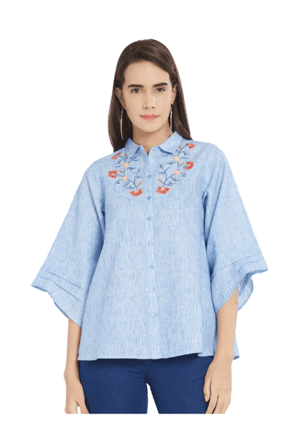 fusion beats blue embroidered shirt